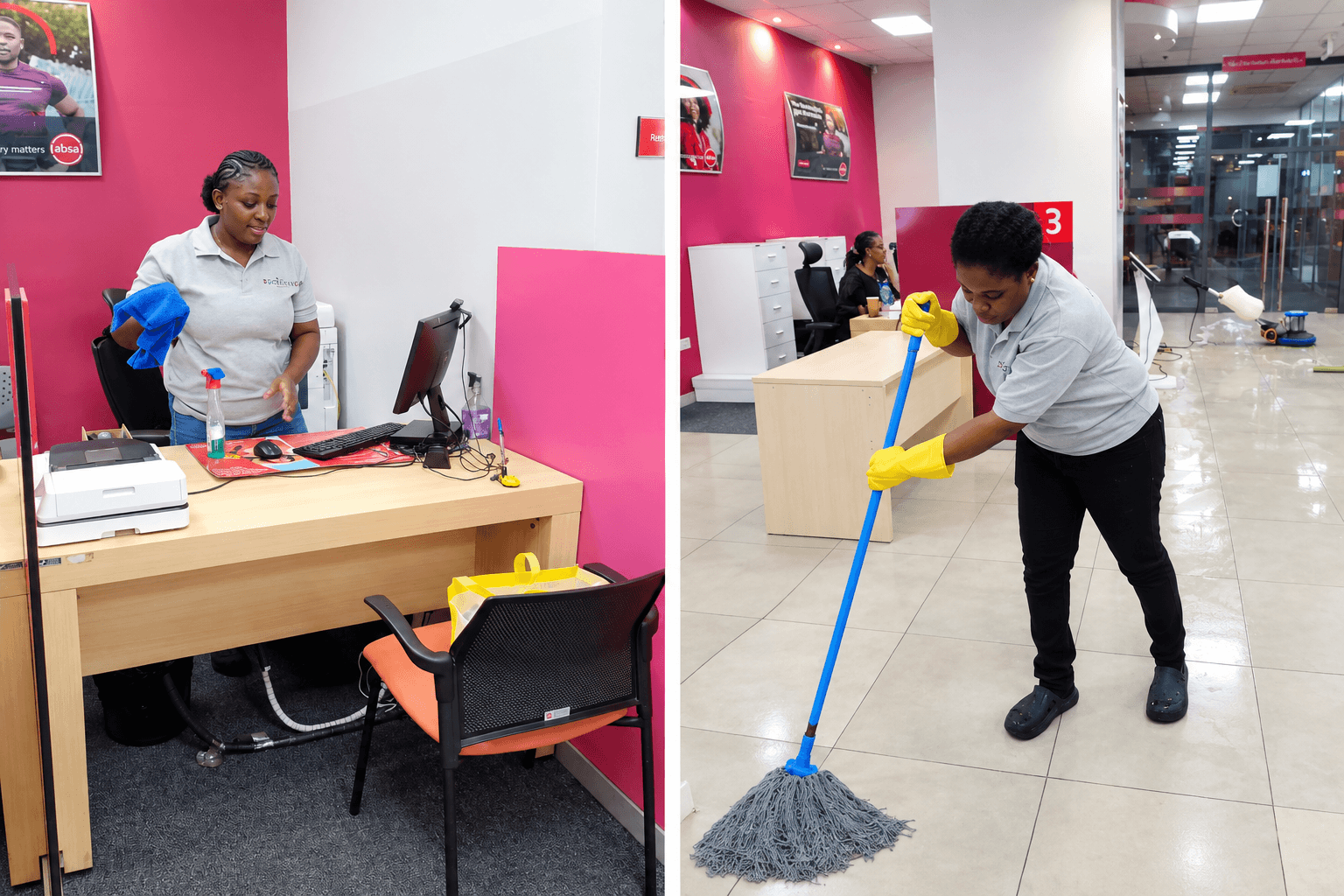 Professional janitorial cleaning in an office environment